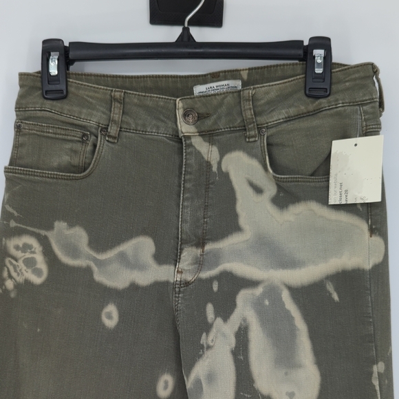 Zara Acid Wash Skinny Denim Jeans Green 10 military army y2k casual hipster - Picture 3 of 6